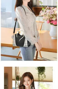 Elegante bolso de hombro para mujer con diseño de cuadros y asa de metal para uso diario.