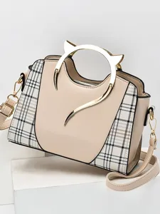 Bolso de mano elegante para mujer bolso de hombro a cuadros asa de metal bolso cruzado