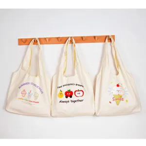 Canvas tote bag large capacity shoulder bag cute cartoon print casual aesthetic daily use
