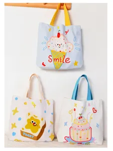 Cute cartoon canvas tote bag for women, summer casual handbag with cute prints, student gift.