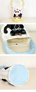 Cute cartoon panda canvas bucket bag with padded handle, large capacity casual daily tote.