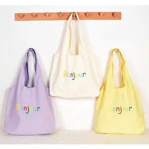 Sac cabas en toile décontracté avec impression Bonjour colorée, grand sac d'épaule.