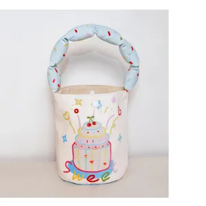 Cute canvas bucket bag for women summer fashion cute print cloud handle handbag gift