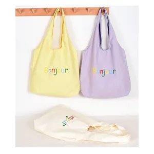 Sac cabas en toile grande capacité sac porté épaule décontracté lettre brodée sac d'été