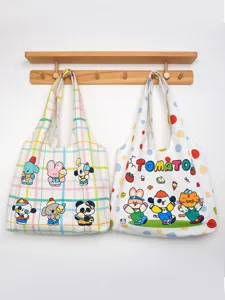 Women Canvas Tote Bag Large Capacity Casual Student Shoulder Bag Cute Cartoon Animal Print Shopping Bag Handbag
