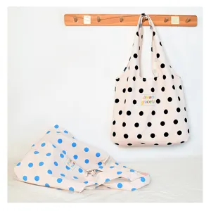 Sac à bandoulière en toile à pois style japonais grand cabas décontracté pour femme