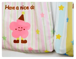 Canvas tote bag with cute cartoon flower print and lovely stripe design for casual daily use.