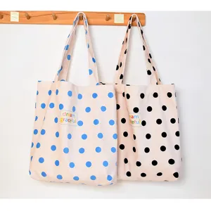 Grand sac cabas en toile étudiant style coréen mignon pois sac à épaule décontracté