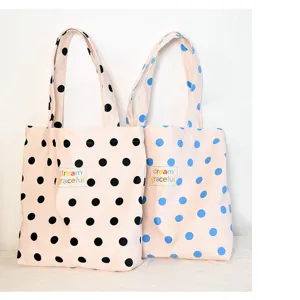 Sac cabas en toile décontracté avec joli motif à pois, grand sac d'épaule pratique.