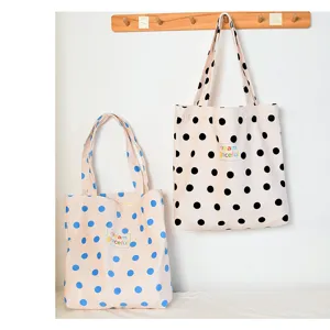 Sac à bandoulière en toile à pois décontracté, grand sac fourre-tout pour femmes et étudiants.