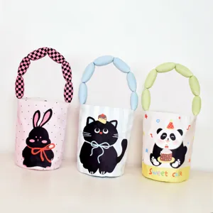 Cute Cartoon Animal Print Large Cotton Padded Strap Bucket Bag Women Casual Canvas Handbag With Magnetic Buckle And Inner Pocket