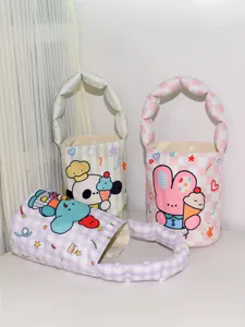 Cartoon Animal Print Padded Handle Bucket Bag Kids Casual Canvas Handbag Cute Baby Girl Daily Round Bag