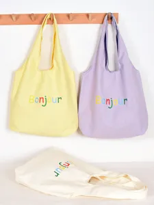 Sac Cabas en Toile de Grande Capacité pour Femmes Style Coréen Décontracté Imprimé Lettres Sac à Bandoulière