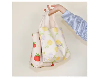 Canvas printed mini tote bag cute fruit floral lunch handbag casual daily storage purse
