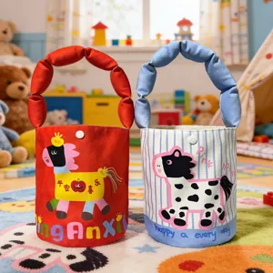 Bolso de lona para niños lindo dibujo animado caballo impresión bolsa de almacenamiento