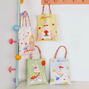 Canvas cartoon print cute small handbag lightweight casual phone tote bag for women daily use
