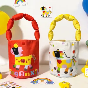 Bolso de lona para niños lindo caballo arco iris impreso bolso de mano bolsa de almacenamiento