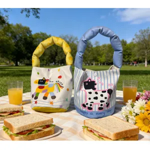 Bonito bolso de lona para niños con estampado de caballo y asa abullonada, bolsa ideal.