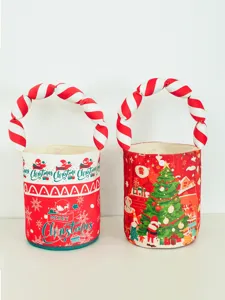 Christmas gift bucket bag with padded twisted handle, festive candy storage handbag for kids.