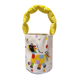 Bolso de mano de lona para ninos lindo patron de caballo de dibuhos animados amarillo