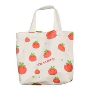 Cute canvas tote bag with lovely tomato print, small handbag for daily use and lunch box.