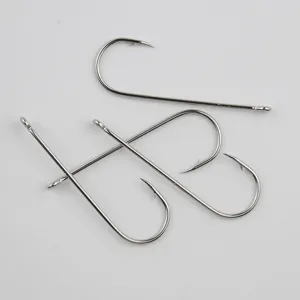 Close-up detail of durable stainless steel sea fishing hooks with loop, ideal for saltwater fishing.