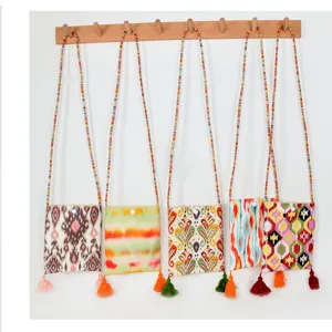 Ethnic style small crossbody phone bag with beaded strap and cute tassels for women daily use