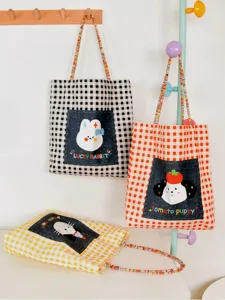 Borsa Tote in Tela da Donna Grande Capacità Quadri Borsa a Tracolla Casual Carina Stampa Cartone Animato Borsetta Viaggio Quotidiano