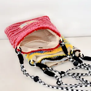 Autumn winter plush crossbody bag for women, cozy fuzzy mini phone bag with strap