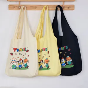 Canvas tote bag cute cartoon tomato print casual shoulder bag large capacity shopping bag for women