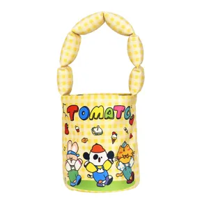 Joli sac seau à carreaux jaunes avec poignée bouffante et imprimés d'animaux mignons
