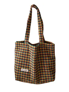 Autumn winter maillard houndstooth tweed tote bag for women, chic casual shoulder bag.