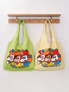 Canvas tote bag for women large capacity shoulder bag cute cartoon dog print casual handbag