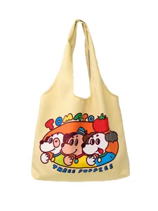 Cute cartoon canvas tote bag for women, large capacity casual shoulder bag for daily use.