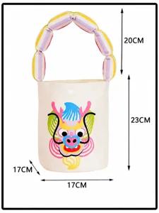 Children's cute cartoon dragon bucket bag with colorful padded handle, festive handbag.