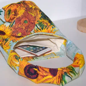 Van Gogh sunflower print retro padded shoulder bucket bag casual small tote bag