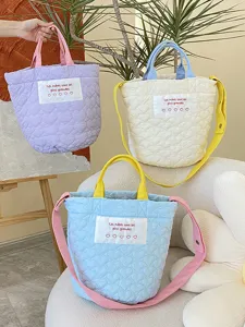 Quilted heart pattern canvas crossbody bag, casual tote shoulder bag for women.