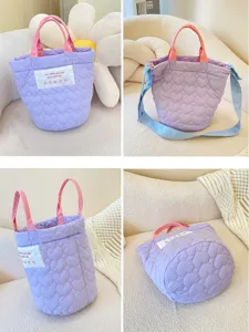 Purple quilted tote bag for women, cute heart pattern shoulder bag, stylish casual handbag.