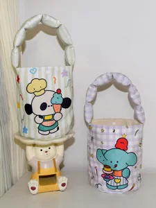 Cute cartoon canvas bucket bag with bubble stuffed straps, portable cute handbag for baby.