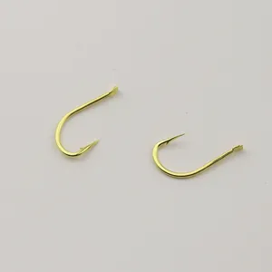Gold fishing hooks with barbs bulk hooks for freshwater saltwater fishing gear tackle 2pcs
