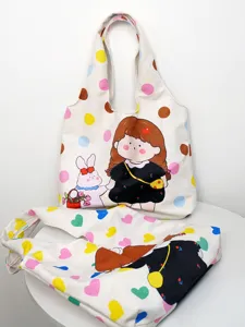 Casual canvas tote bag for women, large capacity Korean style shoulder bag for daily use.