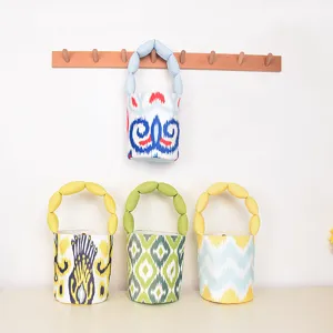Canvas handbag women tote bag stylish puffy handle bucket bag casual ethnic style 2025