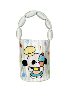 Cute cartoon bucket bag with padded bubble handle, canvas baby handbag for daily outdoor use.