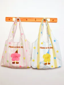 Women Large Capacity Tote Bag Casual Canvas Shoulder Bag Cute Star Floral Print Handbag Everyday Shopping Bag