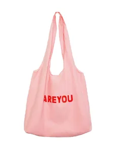 Pink canvas tote bag for women, large capacity casual shoulder bag with letter print.