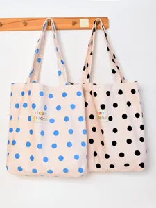 Sac cabas en toile pour femme, sac à épaule style japonais décontracté à pois grande.