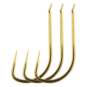 Gold barbless sleeve fishing hooks for freshwater fishing, thin wire bulk hooks for carp.