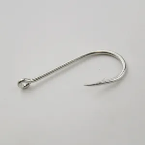 Ringed Chinu fishing hook with barbed offset point, strong metal sea fishing tackle item.