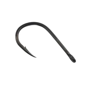 Heavy duty saltwater fishing hook with ring eye, sharp barb, strong black metal design.