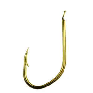 Premium gold barbed fishing hook for freshwater and saltwater angling, durable steel metal design.